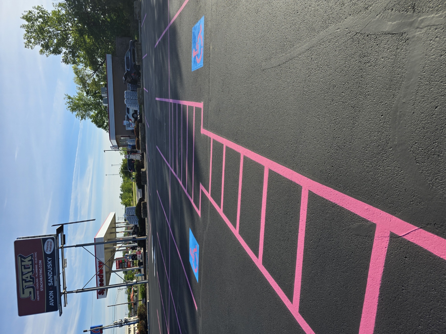 Bright parking lot striping and access aisle markings